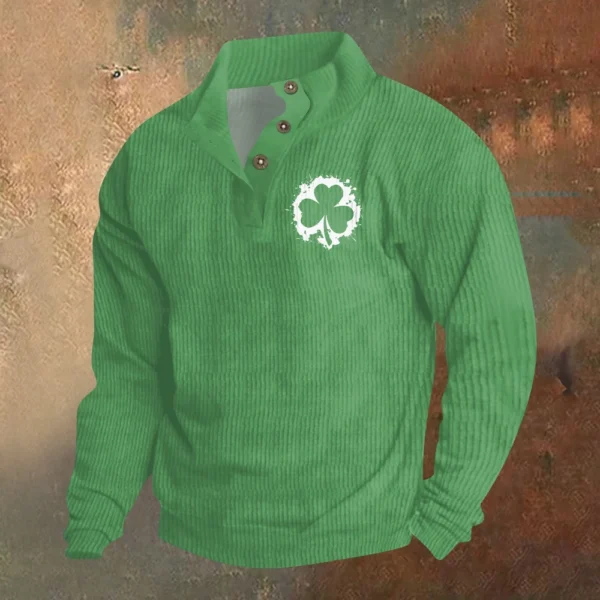 Knit Printed 3 Button - Corduroy Men's Standing Collar Pocket Sweatshirt - Image 16