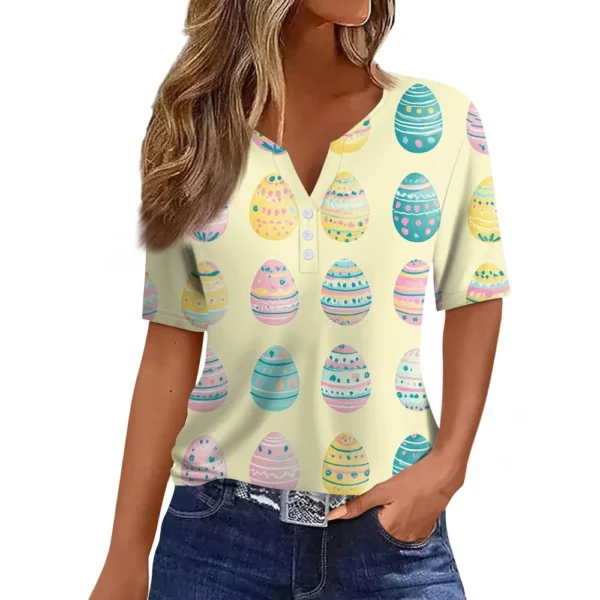 Women's T Shirt Print Button Short Sleeve Daily Weekend Fashion Basic V- Neck - Image 7