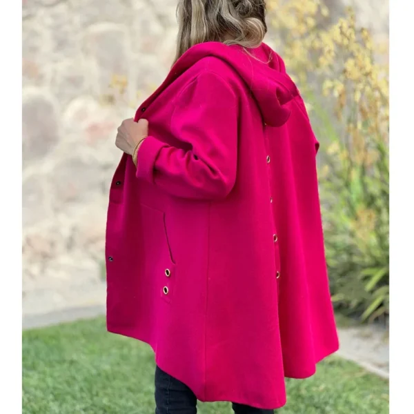 Women's Loose Casual Solid Color Single Breasted Hooded Jacket Woolen Coat Coat - Image 11