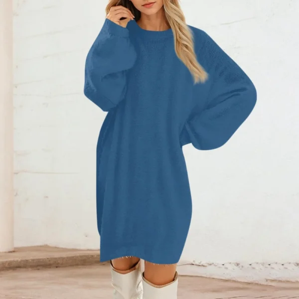Women's Round Neck Casual Long Sleeve Plush Solid Color Dresses - Image 31