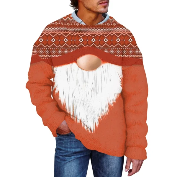 Men's Christmas Print Faux Sweater, Crewneck Sweatshirt, Loose Long-sleeved Top - Image 26