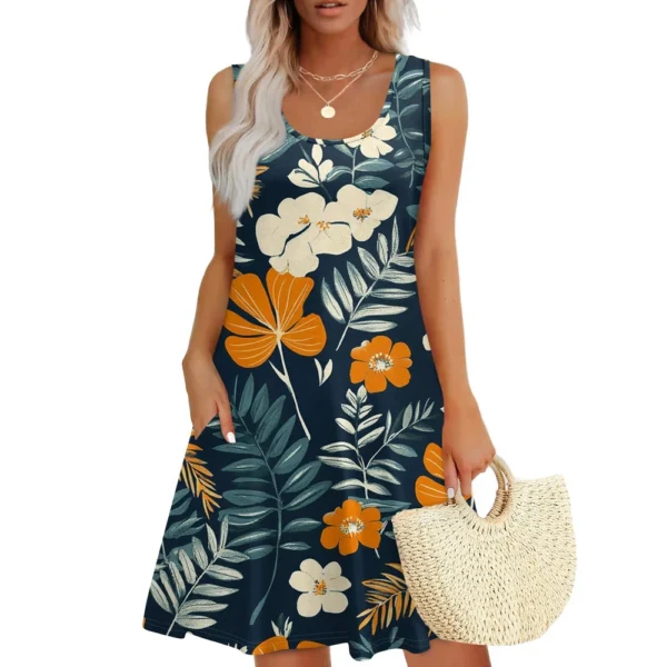 Women's Casual Fashion U-neck Sleeveless Print Dress - Image 19