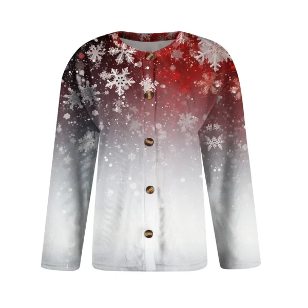 Women's Fashion Long Sleeve Christmas Snowman Snowflake Print Jacket Cardigan - Image 11