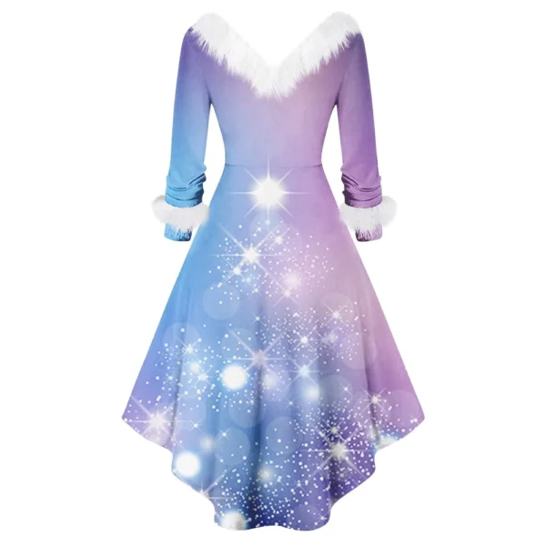 Women's Fashion V-neck Casual Fit Christmas Print Party Long Sleeve Dress - Image 11