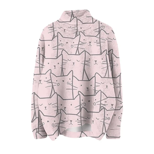 Women's Crew-neck Casual Long-sleeved Striped Printed Turtleneck Knitted Top - Image 13