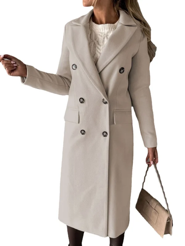 Women's long-sleeved lapel solid color slim-fit coat coat - Image 12