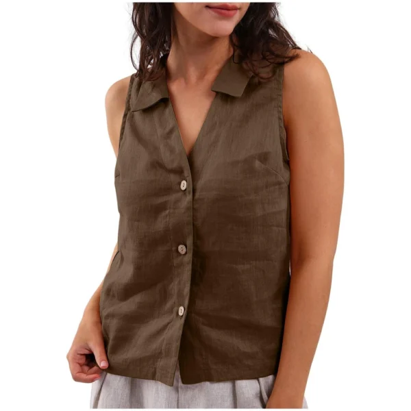 Women's Fashion Loose Solid Color Cotton And Linen Buttoned Lapel Vest Casual - Image 20