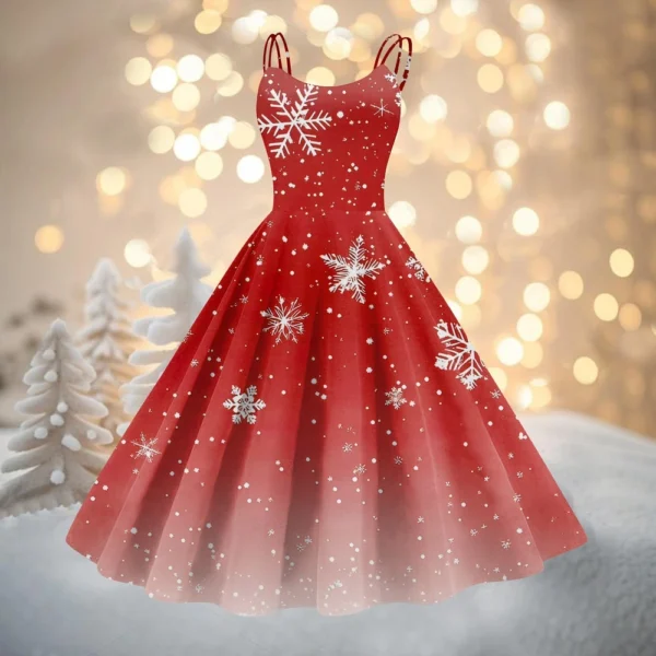 Women's Fashion Christmas Printed Sexy Strapless Gothic Cocktail Dress Punk, - Image 55
