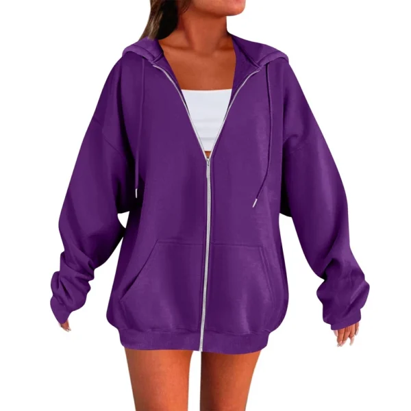 Women's Solid Color Zipper Sweatshirt Tops Daily Casual Jacket - Image 13