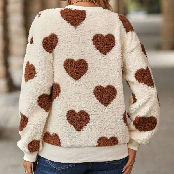 Plush love print long-sleeved crew-neck hoodie - Image 3