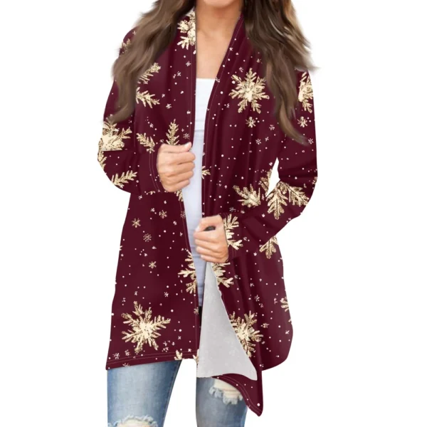 Women's Fashion Casual Christmas Print Mid-Length Cardigan Jacket - Image 9
