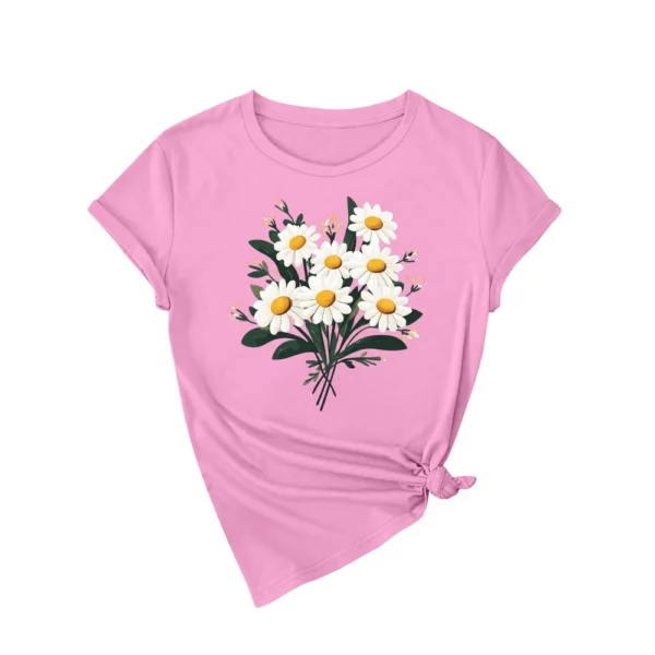 Women's Fashion Daily Casual Short Sleeved Round Neck Printed Loose T-Shirt - Image 2