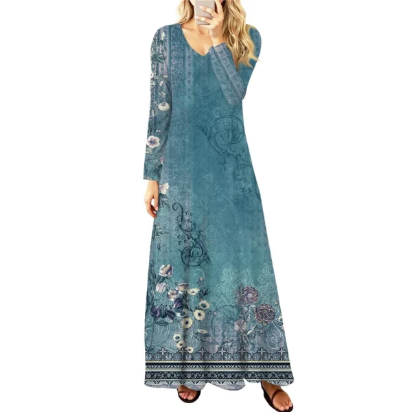 Women's Casual Fashion Long Sleeve Graphic Printed Vintage Long Dresses Fall - Image 29