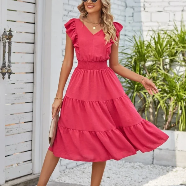 Women's Casual Summer Dress Sleeveless Ruffles V-neck Loose Long Dress  Loose - Image 11