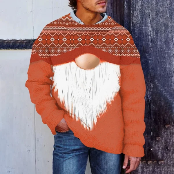 Men's Christmas Print Faux Sweater, Crewneck Sweatshirt, Loose Long-sleeved Top - Image 25