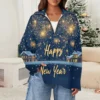 Women's Casual Half Zipper Lapel Christmas Printed Pullover Top Side Slit - Image 19