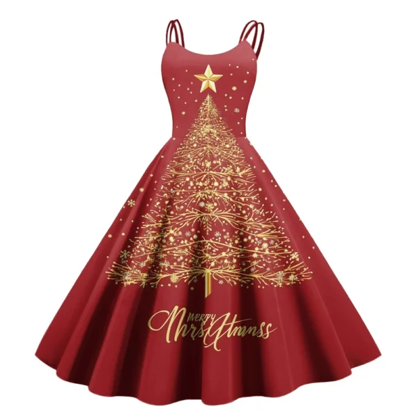 Women's Christmas Fashion Strapless Punk Printed Gothic Cocktail Dress Sexy - Image 26