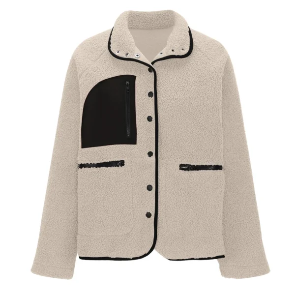 Women's Coat Casual And Fashionable Thick And Warm Solid Color Patchwork Jacket - Image 5