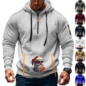 Men's Printed Sweatshirt Hoodie Zipper Arm Pocket Cardigan Men's Sports Large