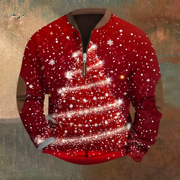 Men's Fashion Casual Half Zipper Neck Loose Long Sleeve Christmas Printed - Image 27