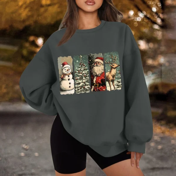 Women's Casual Fashion Long Sleeve Christmas Print Round Neck Sweatshirt Top - Image 19