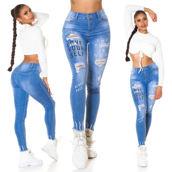 High Waist Skinny Jean Look mit Schriftzug Print - Image 20