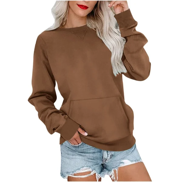 Women's Fashion Solid Color Round Neck Loose Top Long Sleeve Loose Sweatshirt - Image 14