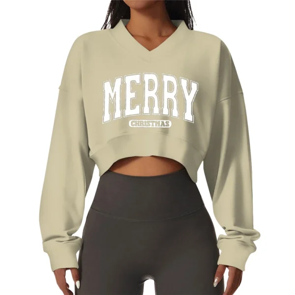 Women's Casual Fashionable Comfortable Padded V-Neck Christmas Printed Long - Image 29