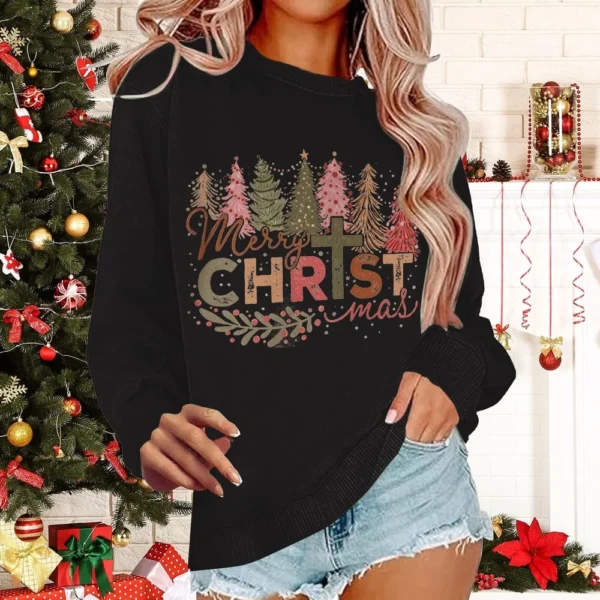 Women's Casual Loose Solid Color Easter Print Round Neck Long Sleeve Hoodie - Image 13