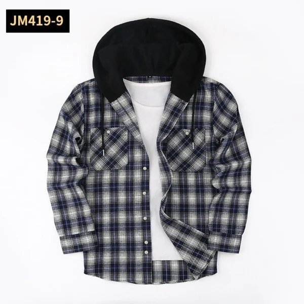 Thick long-sleeved hooded plaid shirt for men loose - Image 13