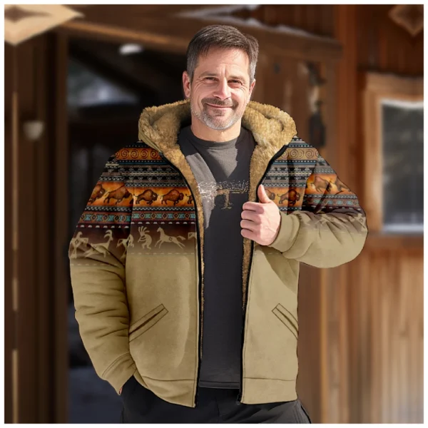 Men's Winter Print Jacket Men's Casual Trend Zipper Hooded Jacket - Image 25