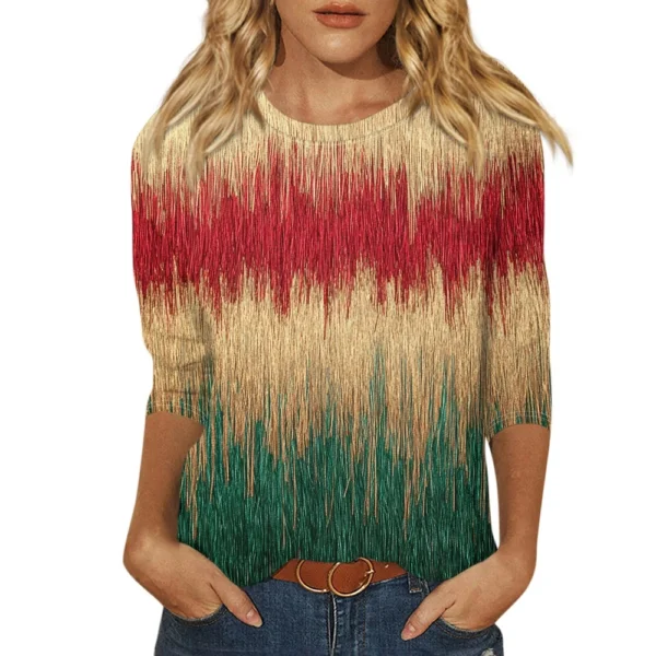 Ladies Loose Casual Round Neck T-Shirt Printed 3/4 Sleeve Christmas Women's Top - Image 10