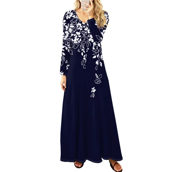 Women's Casual Fashion Long Sleeve Graphic Printed Vintage Long Dresses Fall - Image 5