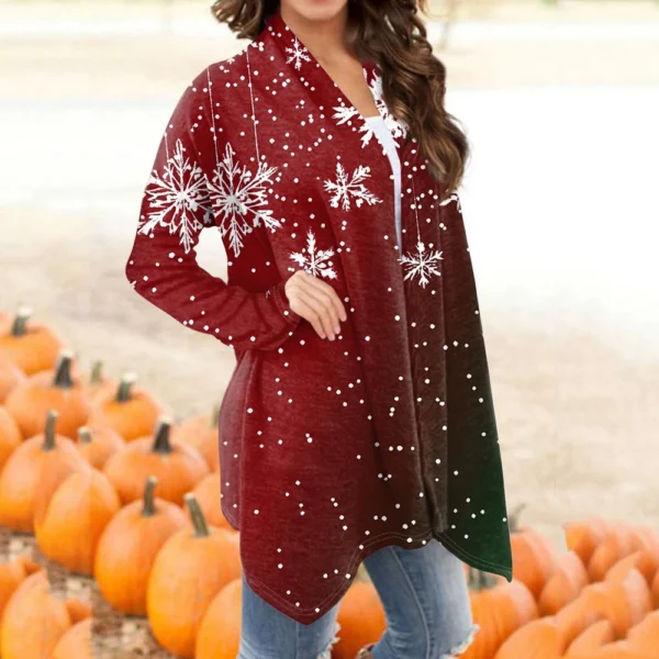 Women's Fashion Christmas Printed Jacket Cardigan Casual Medium Length Coat - Image 12