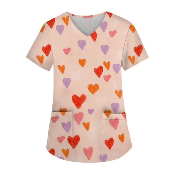 Women's Fashion V-neck Short Sleeve Workwear With Pockets Printed Tops - Image 16
