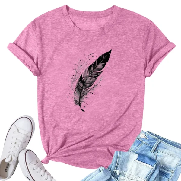 Women's Fashion Printed Casual Pleated Round Short Sleeve T-Shirt Top - Image 25