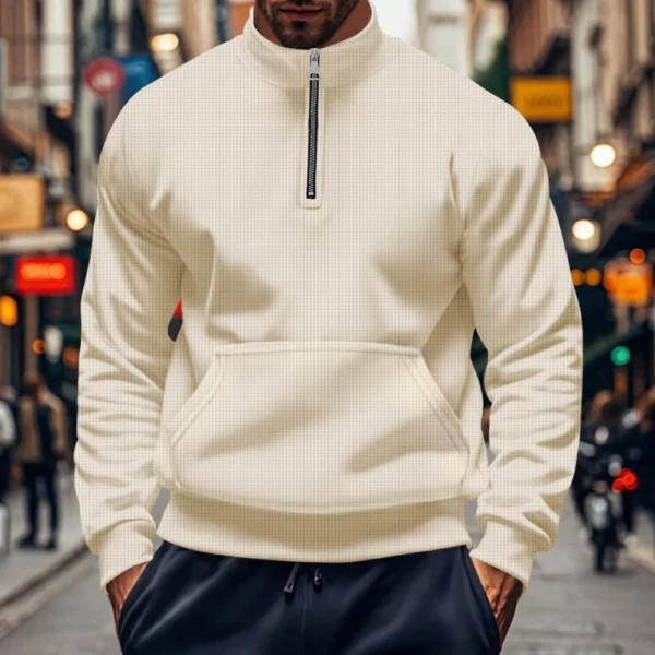 High neck solid color half zip pocket long sleeve for men - Image 19