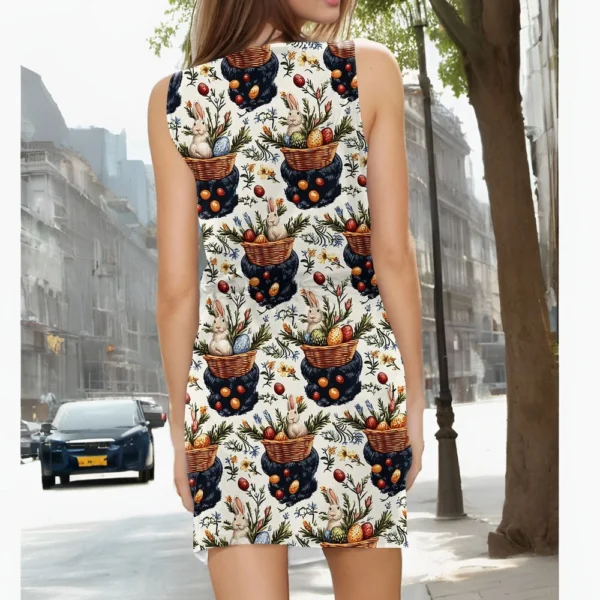 Women's Fashion Casual Easter Printed Sleeveless Drawstring Dress With Pockets - Image 11