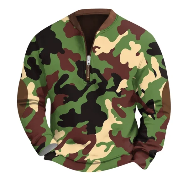 Men's Fashion Casual Half Zip Neck Loose Long Sleeve Camouflage Sweatshirt - Image 10