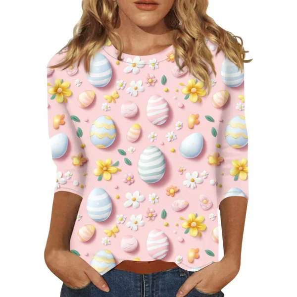 Women's Printed Tops Plus Size Casual Easter Basic Fashion 3/4 Sleeve Pullover - Image 8