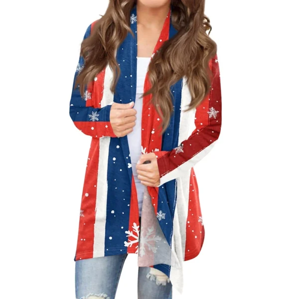 Women's Fashion Christmas Printed Jacket Cardigan Casual Medium Length Coat - Image 4