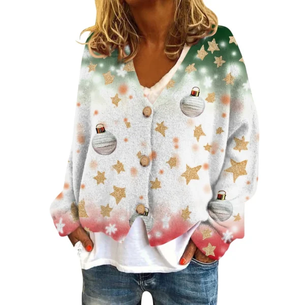 Women's Fashion Short Coat Casual Long Sleeve Printed Single Breasted Plush Top - Image 19