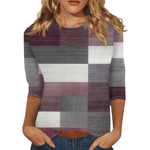 3/4 Sleeve Tops For Women T-Shirt Casual  Print Tops T Shirt Round Neck - Image 41