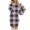Women's Round Neck Casual Long Sleeve Plush Gradient Plaid Dresses - Image 8