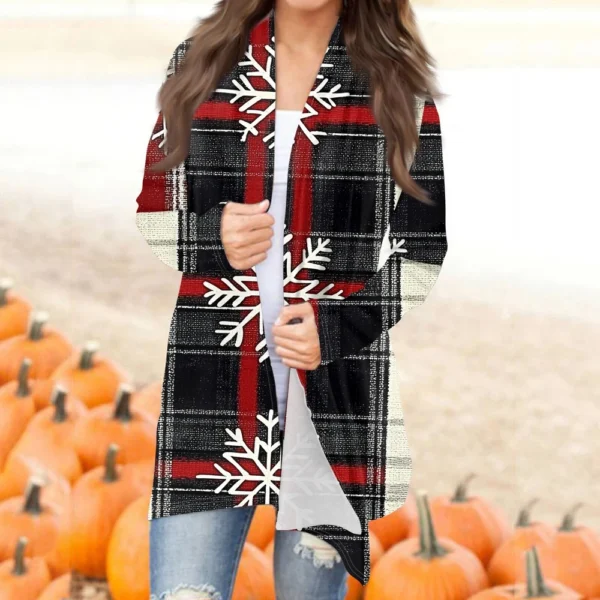 Women's Fashion Casual Christmas Print Mid-Length Cardigan Jacket - Image 24