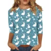 Women's Casual Round Neck Easter Egg Print Three-quarter Sleeve T-shirt Top - Image 3