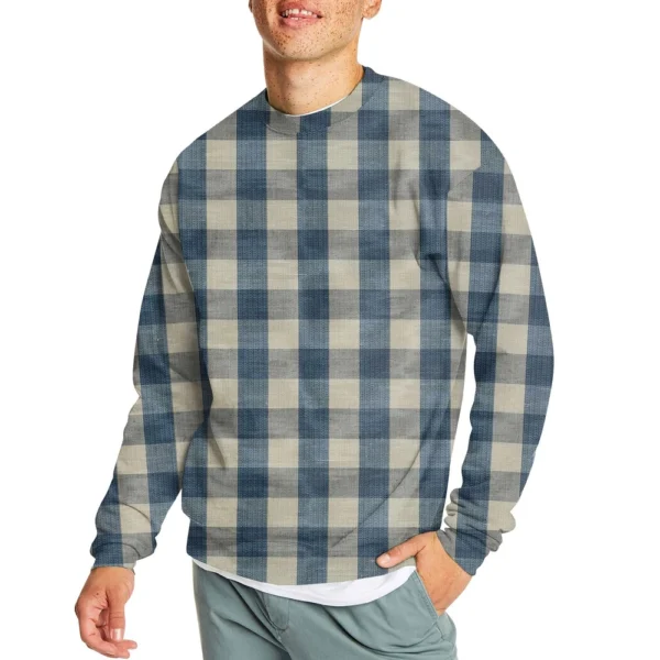 Men's Casual Fashion Comfortable Plaid Round Neck Pullover Sweatshirt Sweatshirt - Image 5
