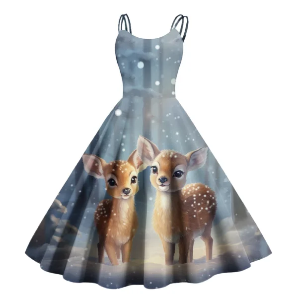 Women's Fashion Christmas Printed Sexy Strapless Gothic Cocktail Dress Punk, - Image 6