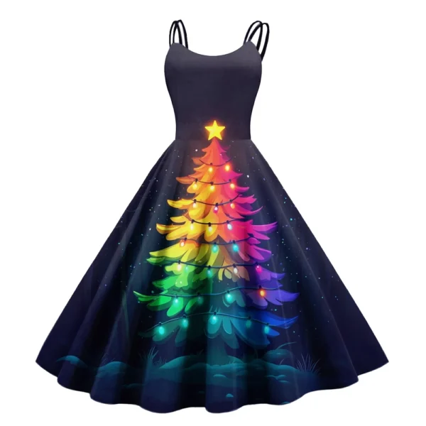 Women's Fashion Christmas Printed Sexy Strapless Gothic Cocktail Dress Punk, - Image 14