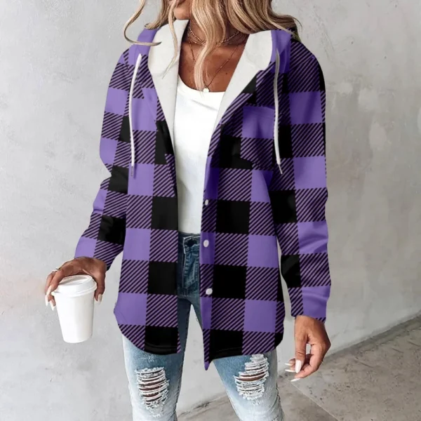 Fleece Hoodies For Women Warm Print Sweatshirt Button Lined Drawstring Hooded - Image 49